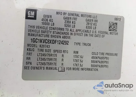 2013 Chevrolet Silverado 2500Hd Work Truck from USA, damaged, VIN 1GC1KVC8XDF124292